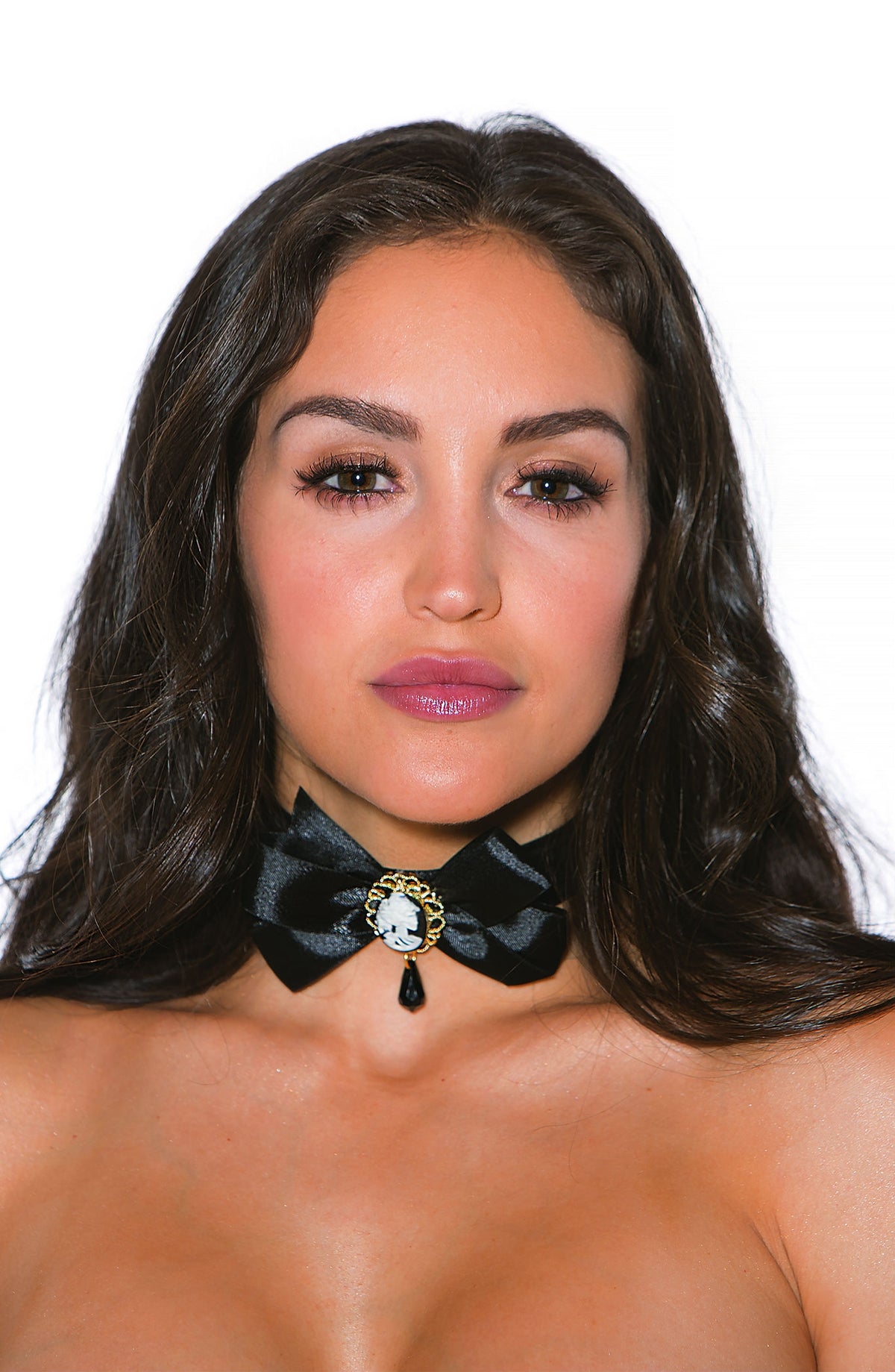Shirley of Hollywood Choker Ribbon Bow Cameo Black
