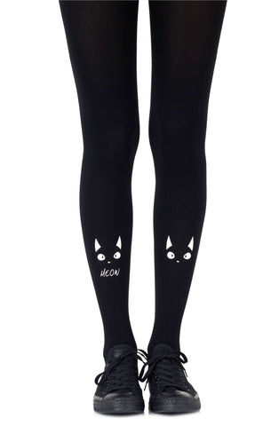 Zohara "Nice Kitty" White Print Tights