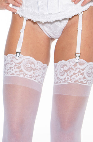 Shirley of Hollywood Lace Top Stockings White